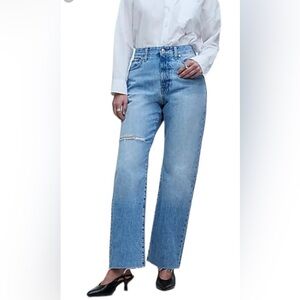 Madewell Curvy ‘90s Straight Jean in Revoir Wash Fray hem High Rise Sz 29T